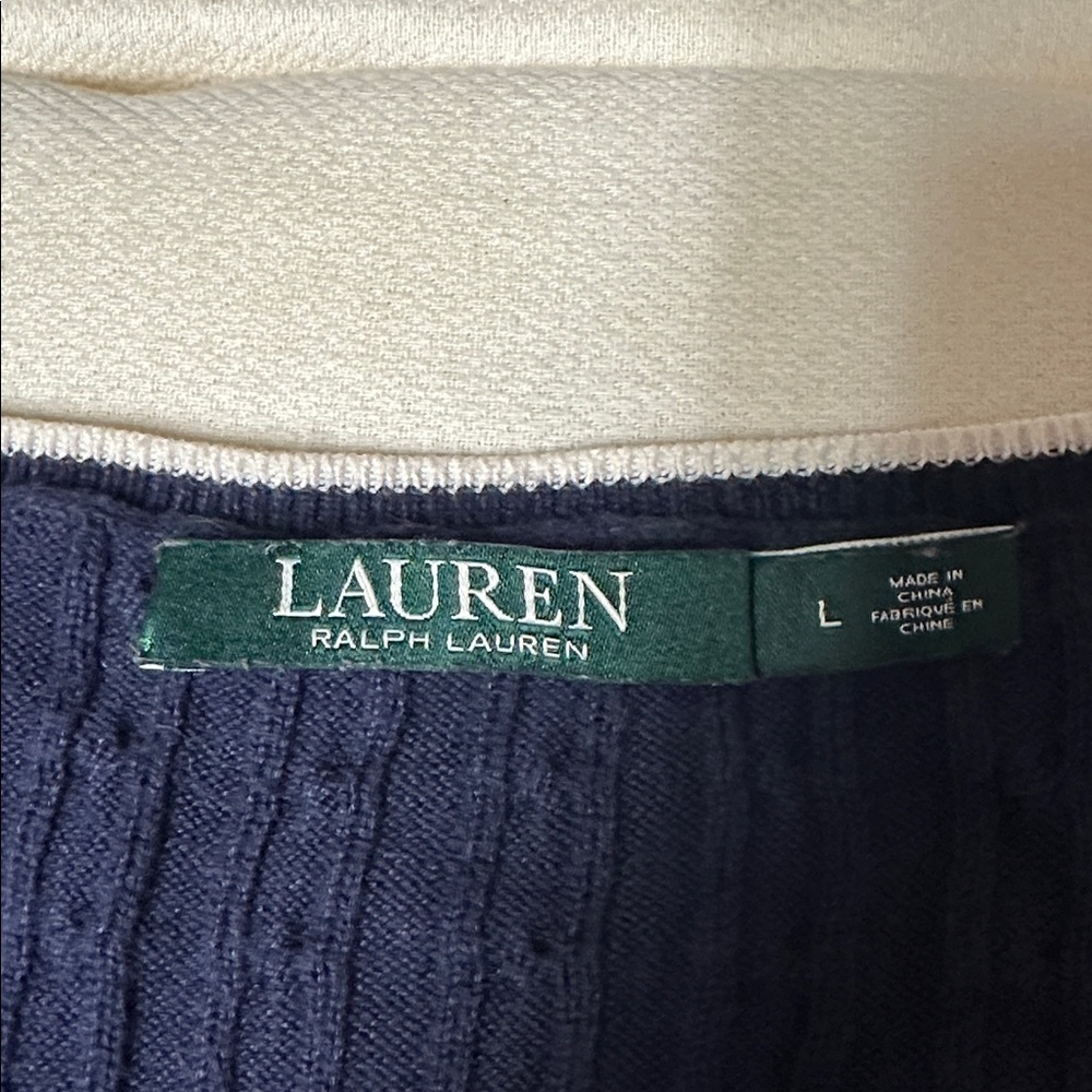 EUC Vintage Ralph Lauren Navy Sweater with white details around neck and sleeve - Picture 3 of 5